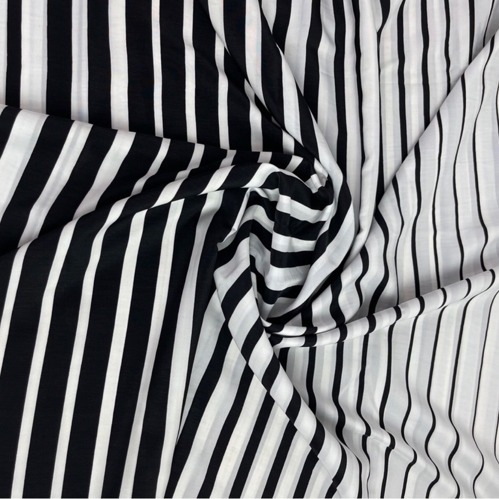 Black and White Striped Poly Print Fabric